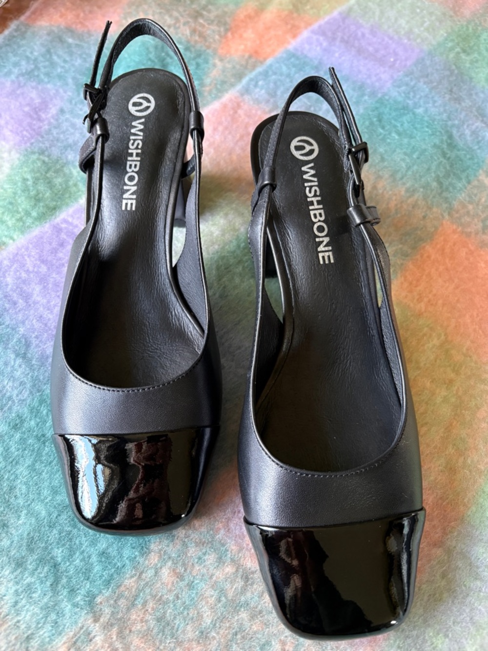 “Wishbone” Black Slingback ‘Dora’ Heel. Chic Black, Block Heel Pumps.
Brand New.
